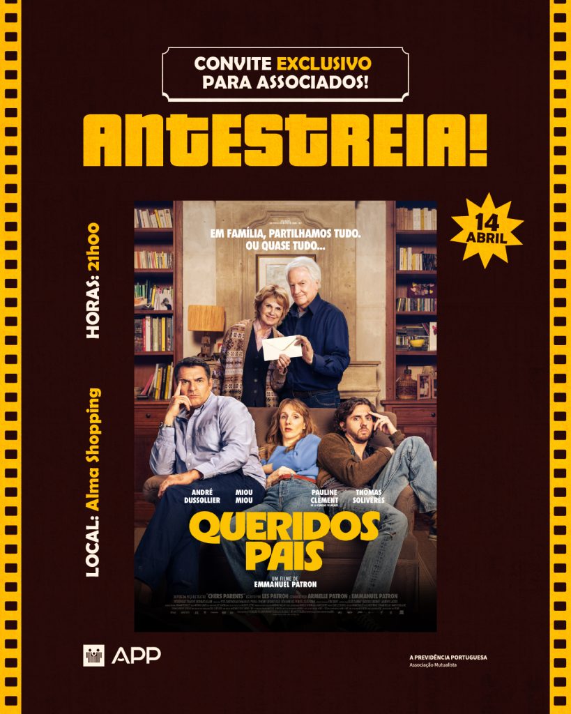 convite para a antestreia do filme Queridos Pais no Alma Shopping dia 14 de abril de 2026 às 21h00
